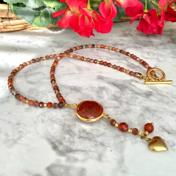 Kawai Gemstones Jewelry - Fire Agate Y Necklace